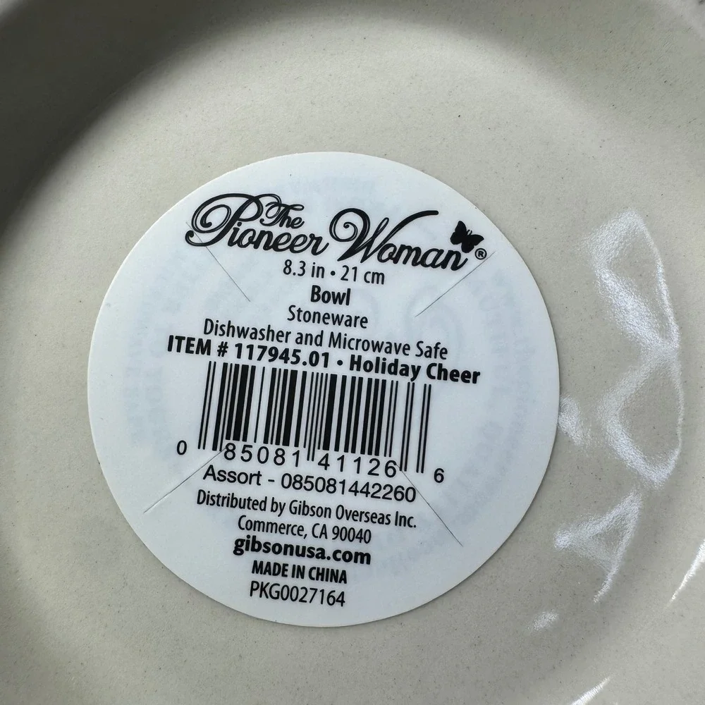 The Pioneer Woman Holiday Cheer 8.3 Inch Stoneware Bowl Christmas Poinsettia Red